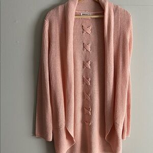 Society 212 Light Pink/peach Cardigan. Crisscross detail.  Med.